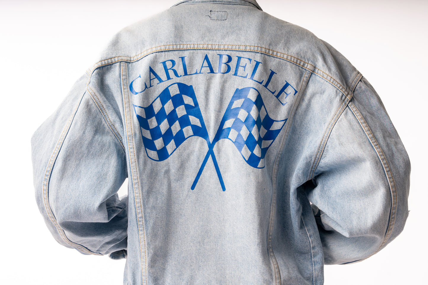 CARLABELLE Chequered Flag Light Blue Denim Jacket