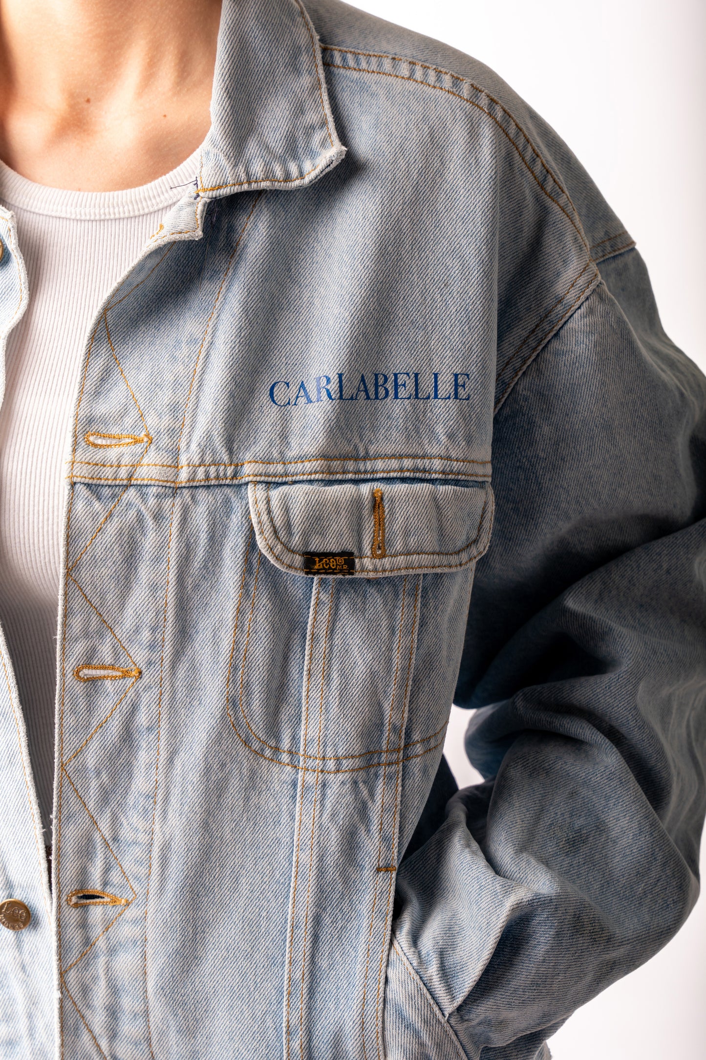 CARLABELLE Chequered Flag Light Blue Denim Jacket