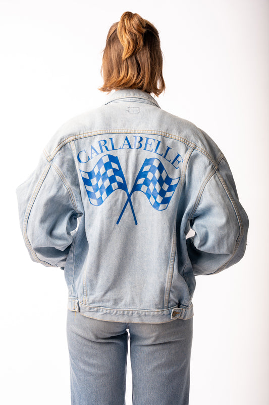 CARLABELLE Chequered Flag Light Blue Denim Jacket