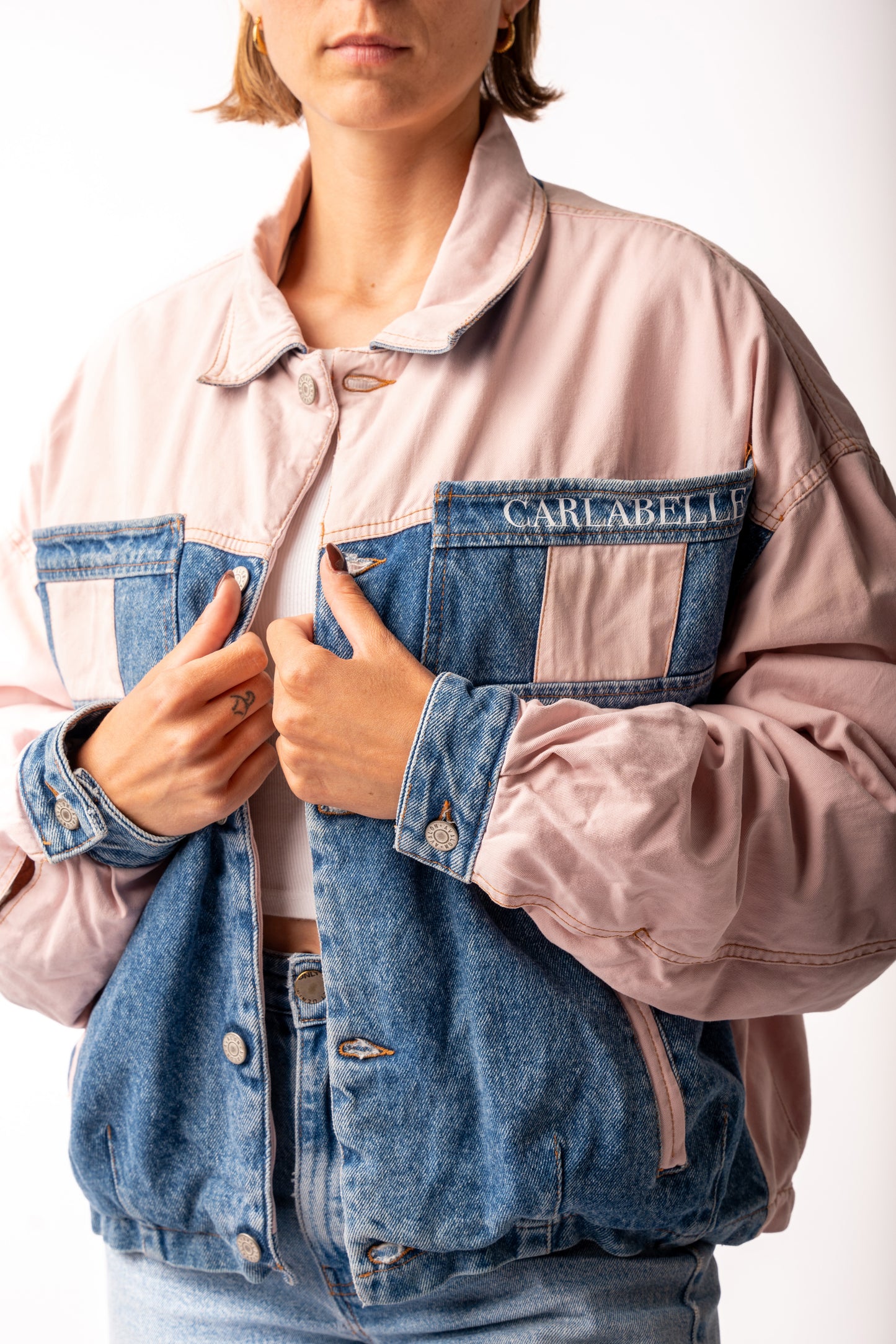 CARLABELLE Chequered Flag Bicolor Denim Jacket