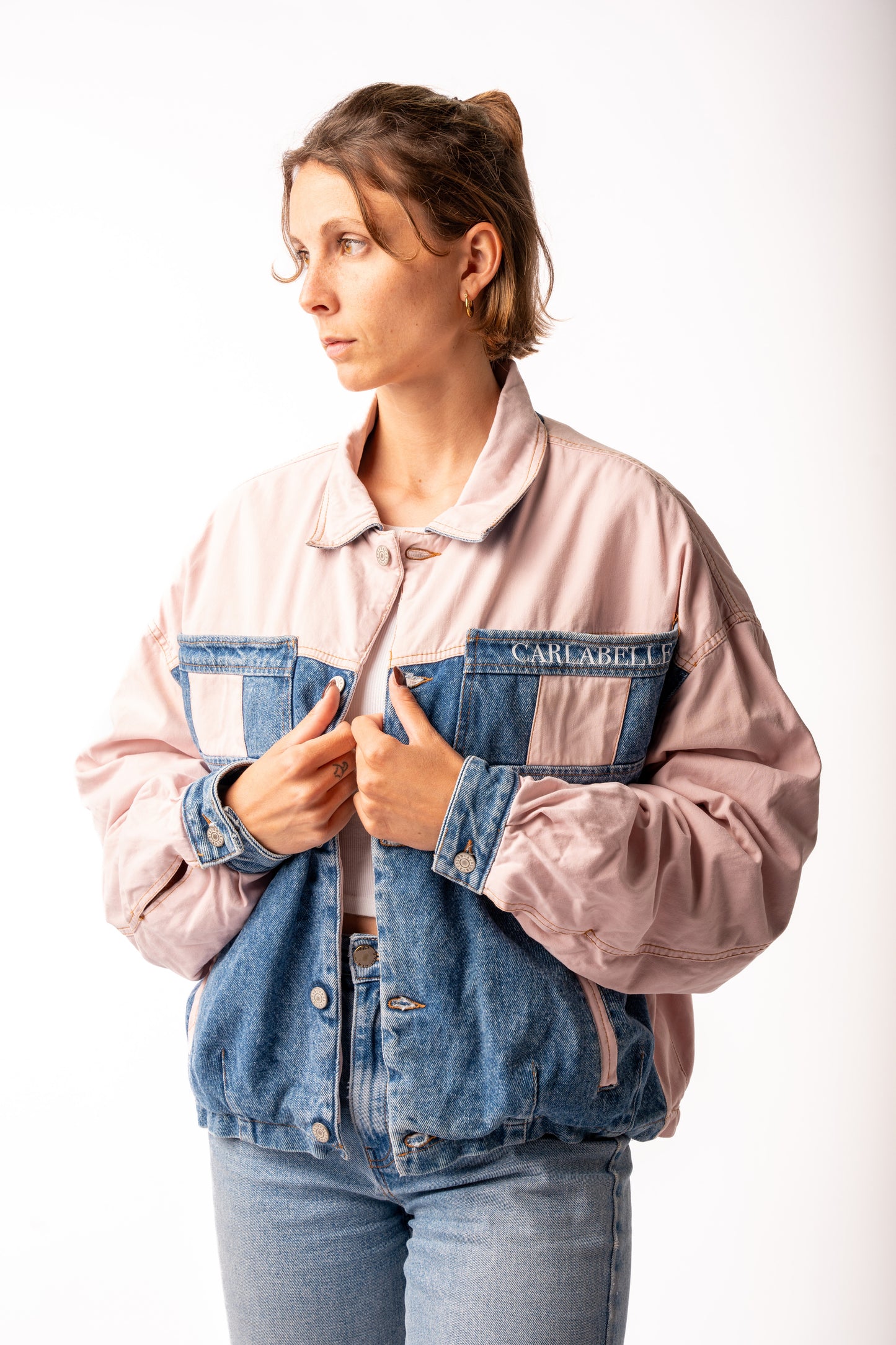 CARLABELLE Chequered Flag Bicolor Denim Jacket